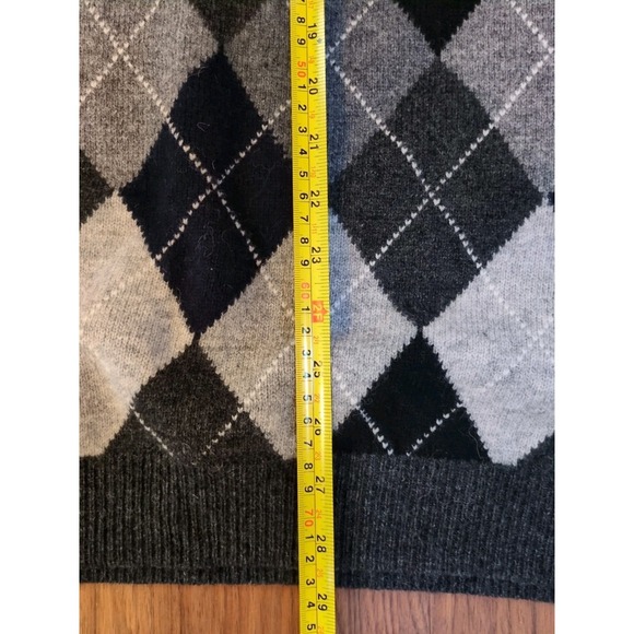 Brooks Brothers Sweater Mens XL Gray Scottish Lambswool Argyle Diamond V Neck - Picture 9 of 12